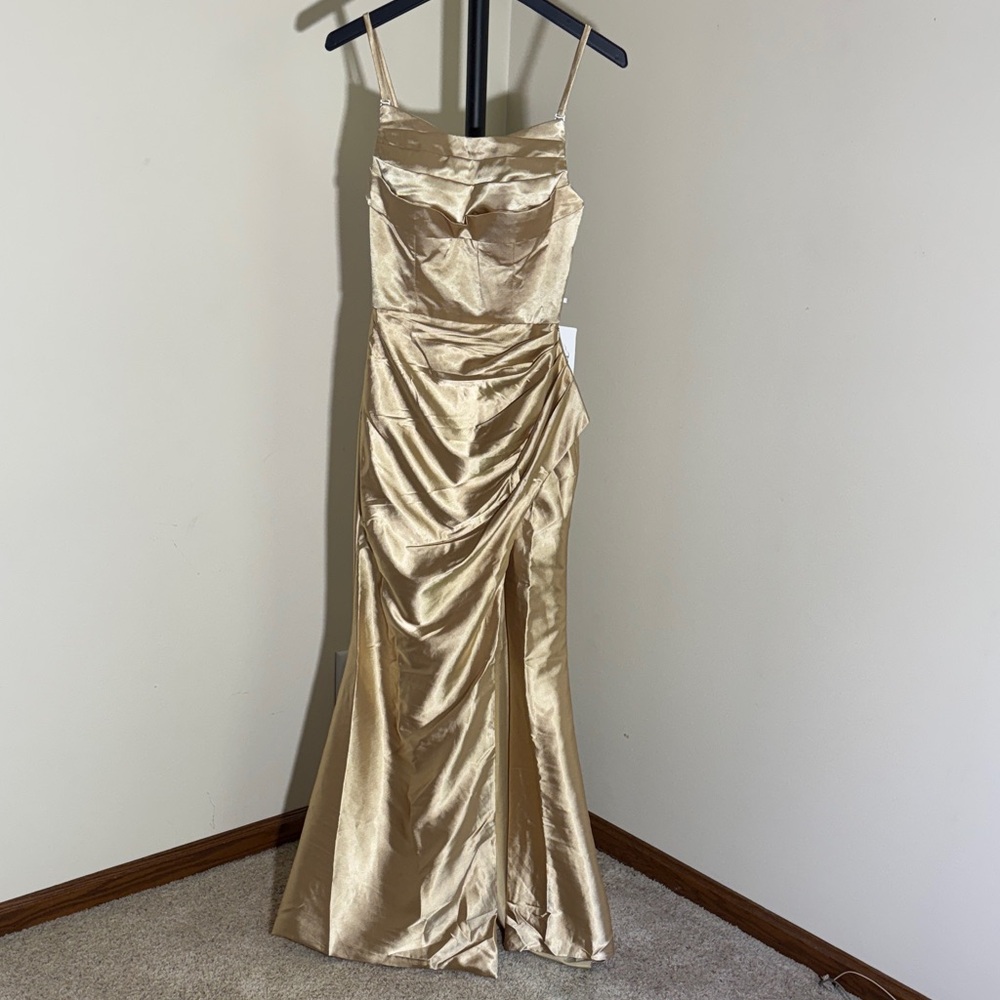 Luxurious Gold Satin Maxi Dress